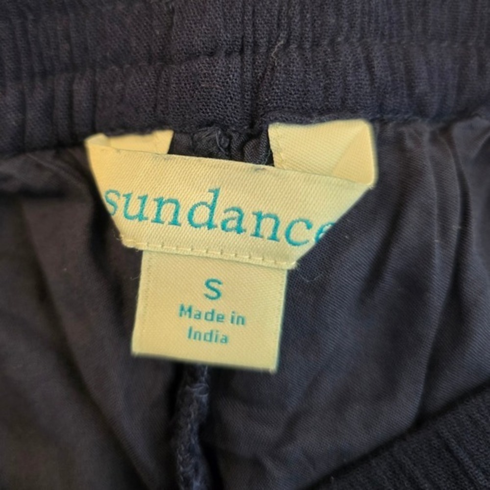 Sundance Navy Blue Embroidered Small Wide Leg Boho Pants Elastic Waist Gauzey - Picture 12 of 16